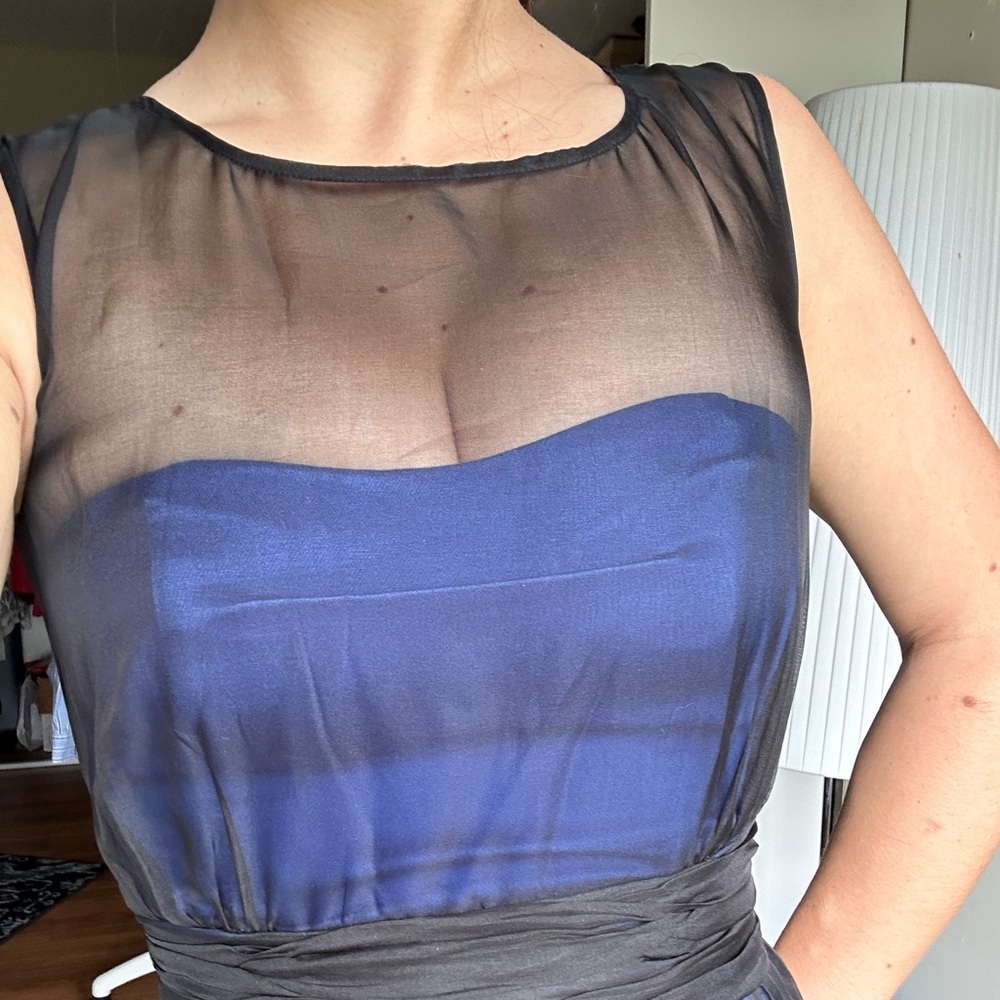 French Connection Double Layer sheer black and bright blue dress
